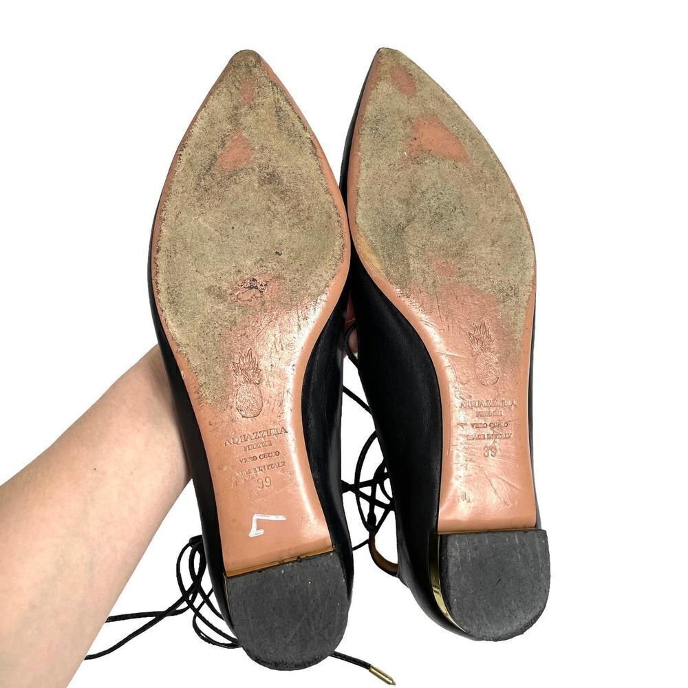 Aquazzura Christy Lace-Up‎ Flats Sz 39 leather black - Picture 8 of 9
